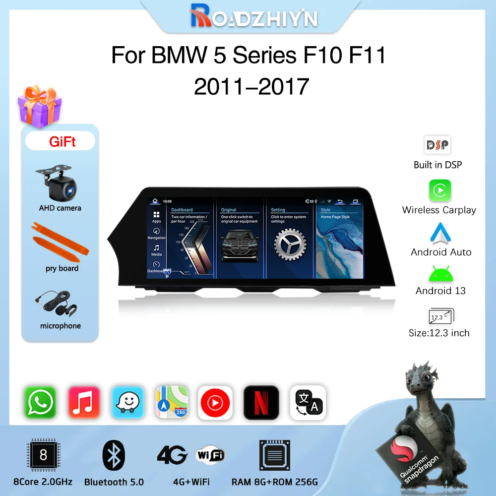 

Автомобильный мультимедийный плеер 12,3 дюйма для BMW 5 серии F10 F11 2011-2017, GPS-навигация, оригинальная система CIC NBT 8 + 256G Carplay 4G 360, пришел