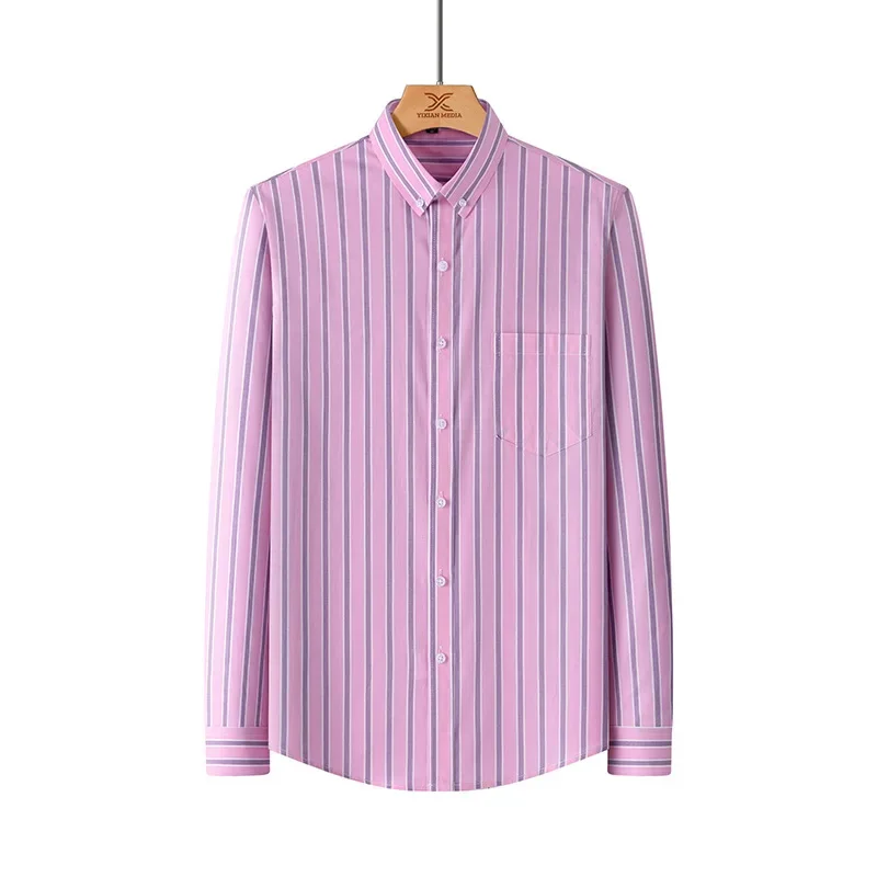 

Новая роскошная высококачественная облегающая мужская рубашка в тонкую полоску с длинными рукавами, четырехсезонная элитная повседневная рабочая рубашка для развлечений