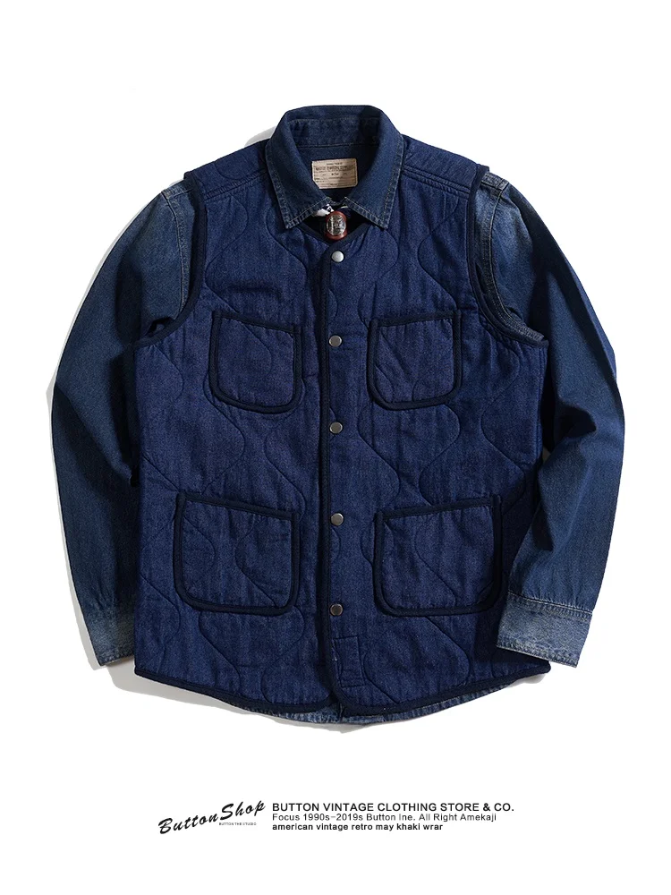 

Утепленный джинсовый рабочий жилет для осени и зимы с хлопковыми вставками, модный городской стиль, молодежная одежда