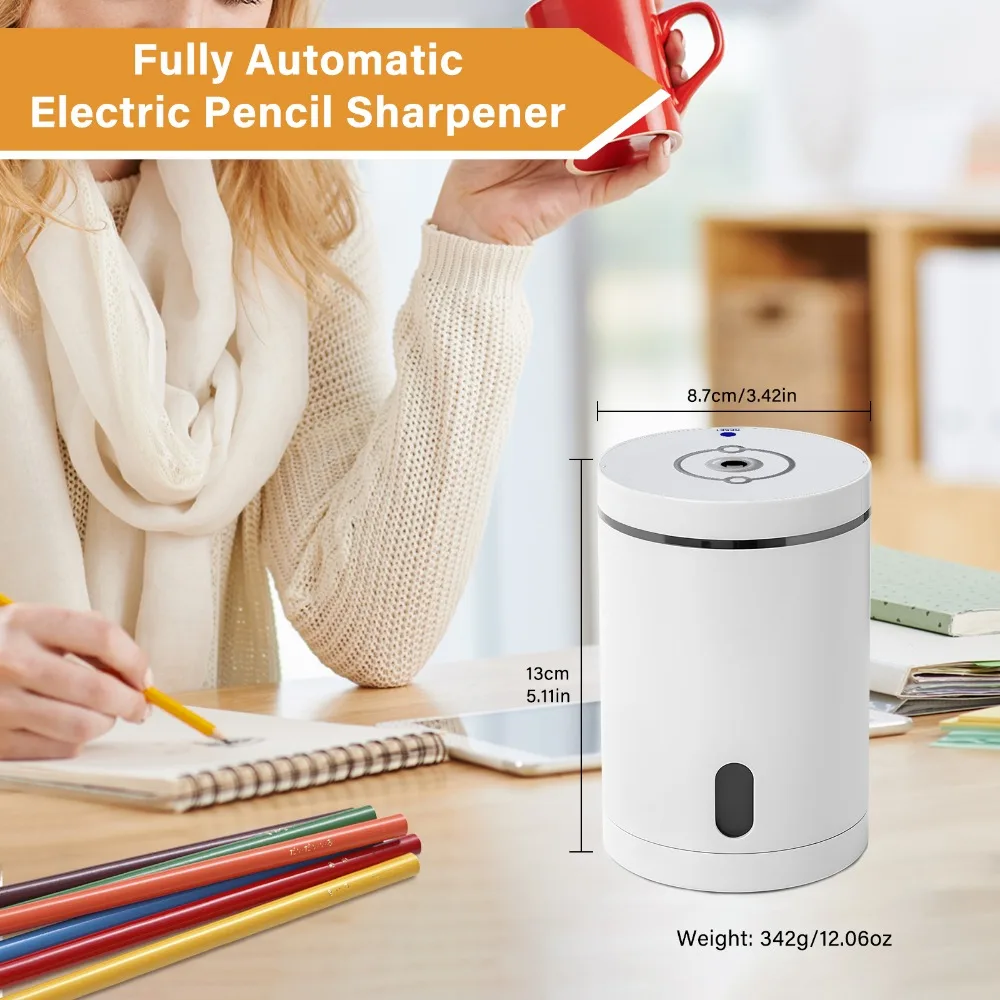 Auto Electric Pencil Sharpener for School & Office - Portable Desktop Sharpener for Pencils (6-8mm), Art Supplies & Stationery