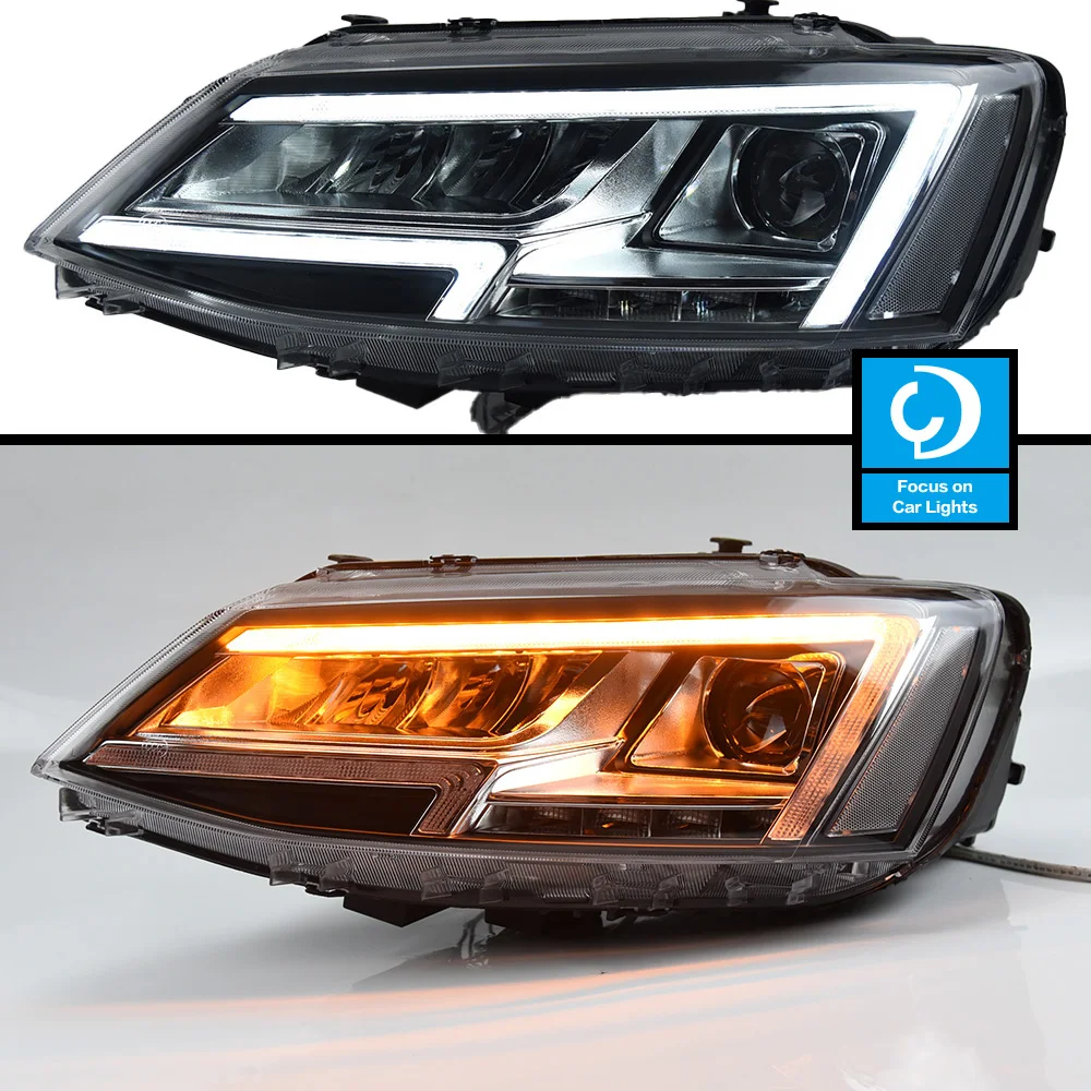 Samochód przedni reflektor dla Jetta MK6 2012-2018 MK7 lampa czołowa LED stylizacji dynamiczny kierunkowskaz akcesoria samochodowe 2 sztuk