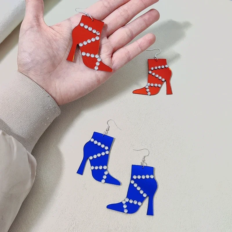 Colorful High-heeled Shoes Drop Earrings for Women Mirror Acrylic Jewelry Fashion Cute Accessories Gift