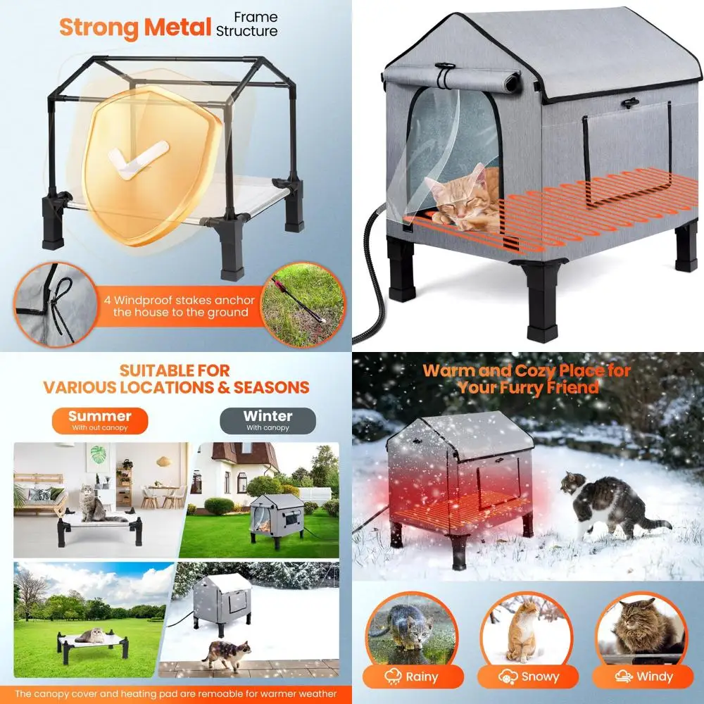 

Водонепроницаемое уличное укрытие для кошек с термостатической грелкой и съемным навесом для комфорта на все погоды