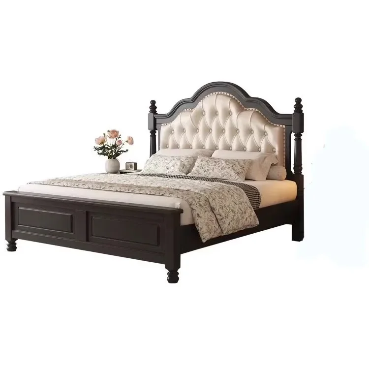 

American country, light luxury French, solid wood bed, black master bedroom double simple modern storage bed