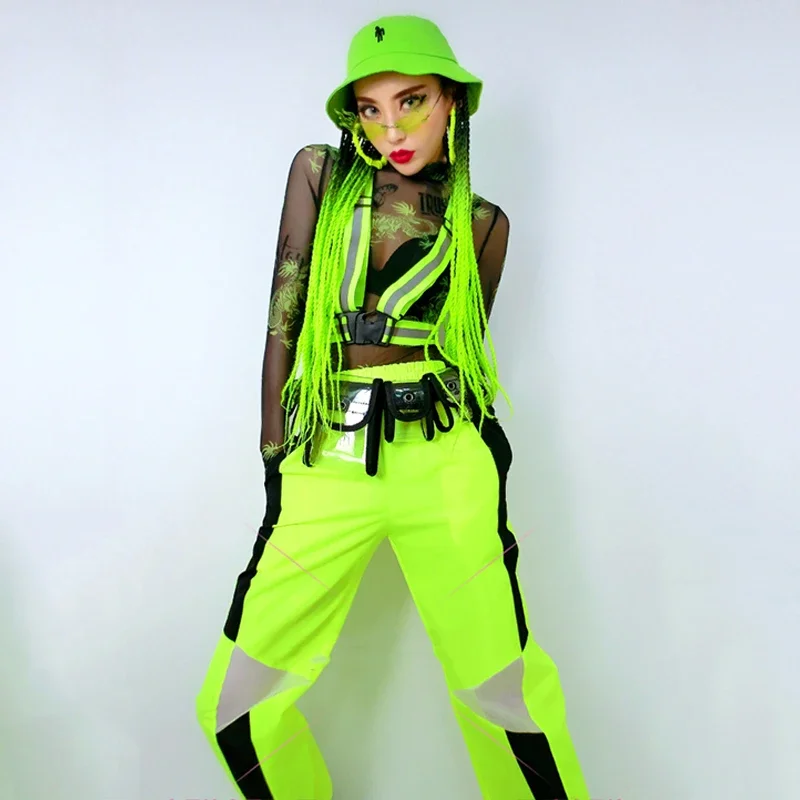 Modern Jazz Dance Costume For Women Green Hip Hop Clothes Perspective Bodysuit Sexy Gogo Dance Drag Queen Stage Outfit DNV15925