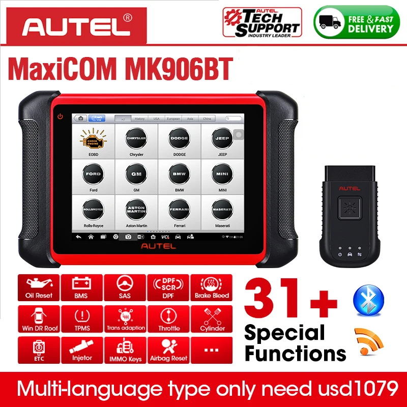 Autel MaxiCOM MK906BT Automotive Scanner ECU Online Coding Car Diagnostic Tools Active Test Upgrade MS906BT Free Shipping