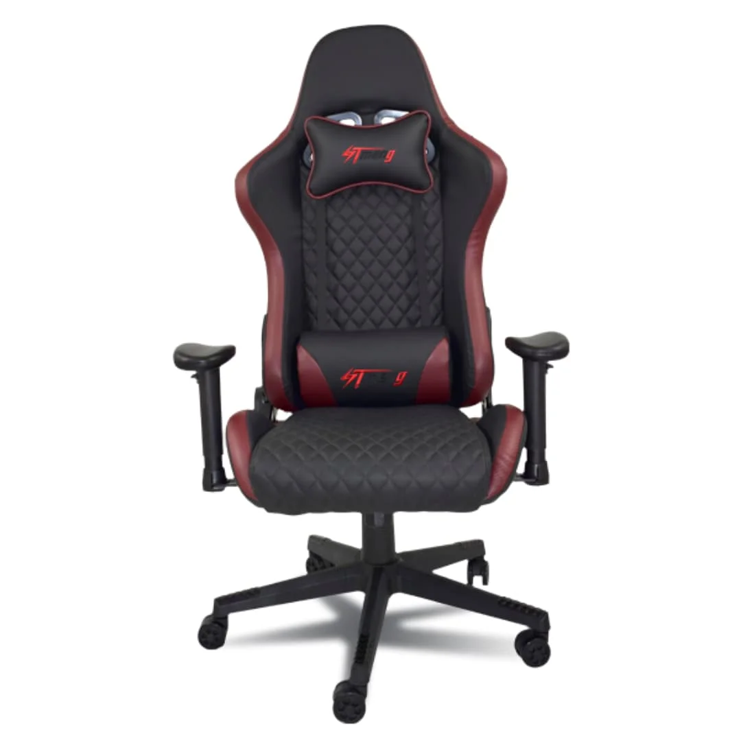 Silla ergonómica para juegos de carreras con ajuste de inclinación, soporte lumbar y reposacabezas: silla para ordenador de oficina de piel sintética, equipada con