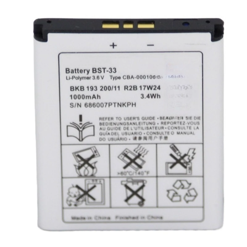 New Replacement Mobile Phone Battery 3.6V 1000mAh BST-33 For Sony Ericsson K800 I SATIO U1 W880I K810I T700 T715 W100I