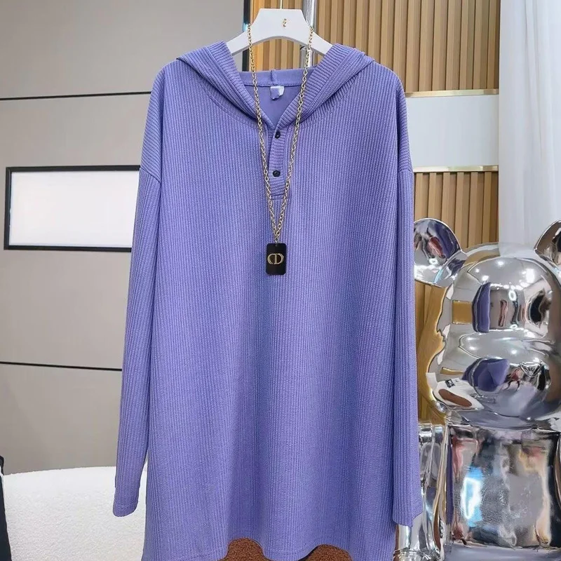 2023 Spring Autumn New Fashion Hooded Button Long Sleeve Hoodies Women Casual Loose Thin Style All-match Mid-length Pullovers