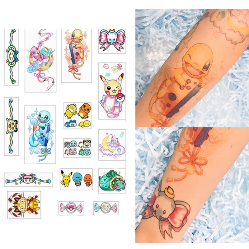 Pocket Monster Pikachu Action Character Cartoon Tattoo Waterproof Sticker Cute Decorative Toy For Children And Girls Birthday Gi