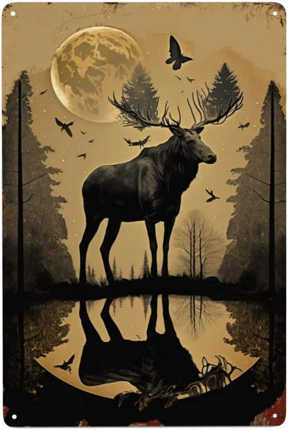 h1,ZHIQUN Лось Лес Металлическая жестяная вывеска - Готический ночной пейзаж Настенный декор для человеческого пещерного бара, винтажное искусство животных с лунным светом Des h1,ZHIQUN Лось Лес Металлическая жестяная вывеска - Готический ночной пейзаж Настенный декор для человеческого пещерного бара, винтажное искусство животных с лунным светом Des