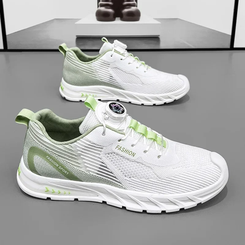 Scarpe da corsa casual in mesh traspirante primaverile e autunnale da uomo con bottoni rotanti di lusso con suole morbide e scarpe sportive rialzate