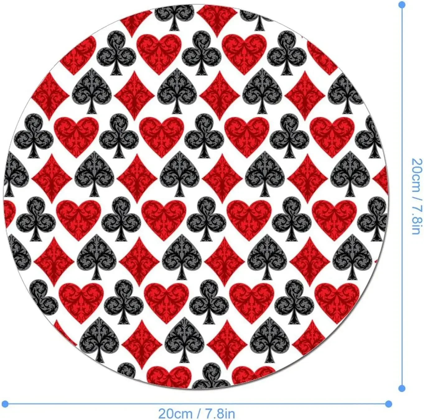 Playing Card Poker Round Mouse Pad Cute MousePads Non-Slip Mouse Mat for Laptop Computer Work Office Home 7.9x7.9 Inch