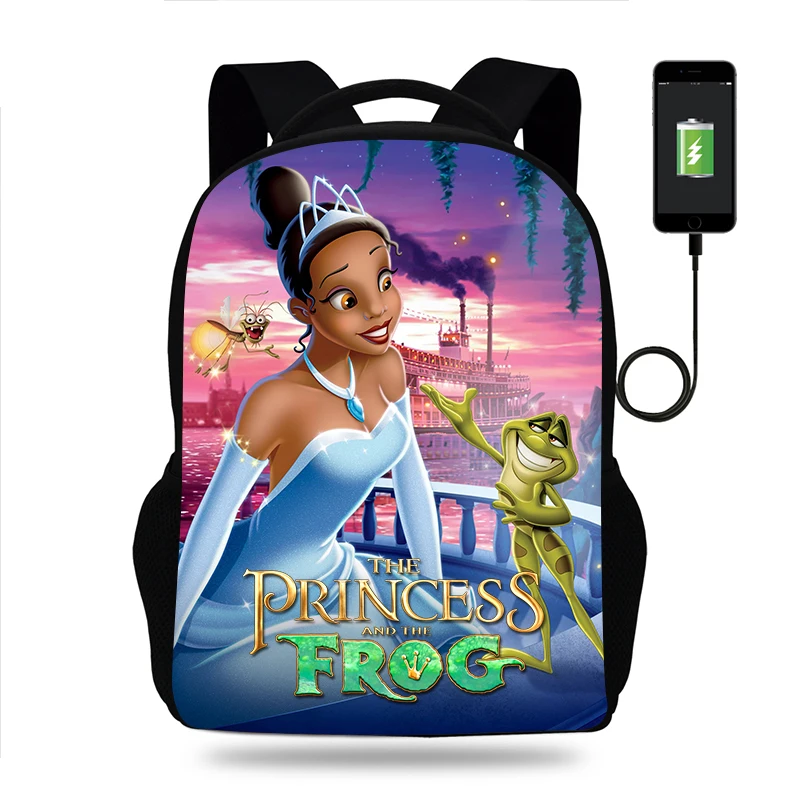 

Disney The Princess and the Frog Backpack Boys Girls School Bag Teenager Book Bags Women Rucksack USB Travel Knapsack Mochila