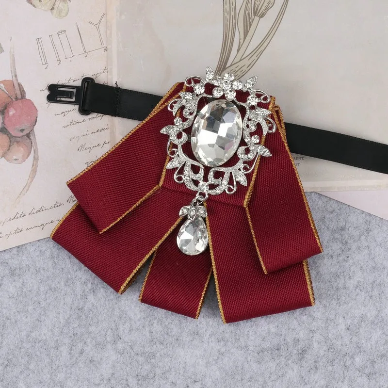 Hand-made Mann Neue Retro Strass Band Fliege Diamant Brosche frauen Hemd Kragen Solide Business Büro Muster krawatten – Detail 8