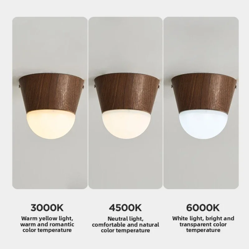 Luxury Walnut Wood Texture Corridor Ceiling Light Lamps for Balcony Aisle Stair Entrance Led Iron Indoor Lighting Fixture Simple