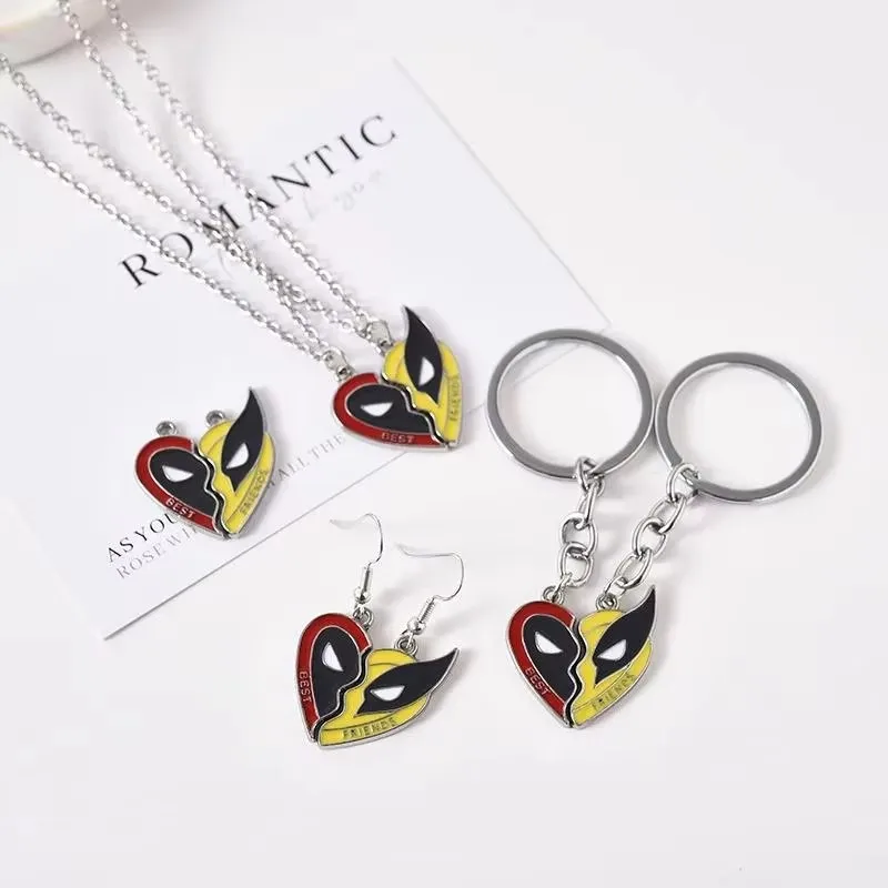 

Marvel Keychain Set for Jewelry Making, Deadpool and Wolverine, Best Friends, Split Heart Matching Charm, Earring , Necklace