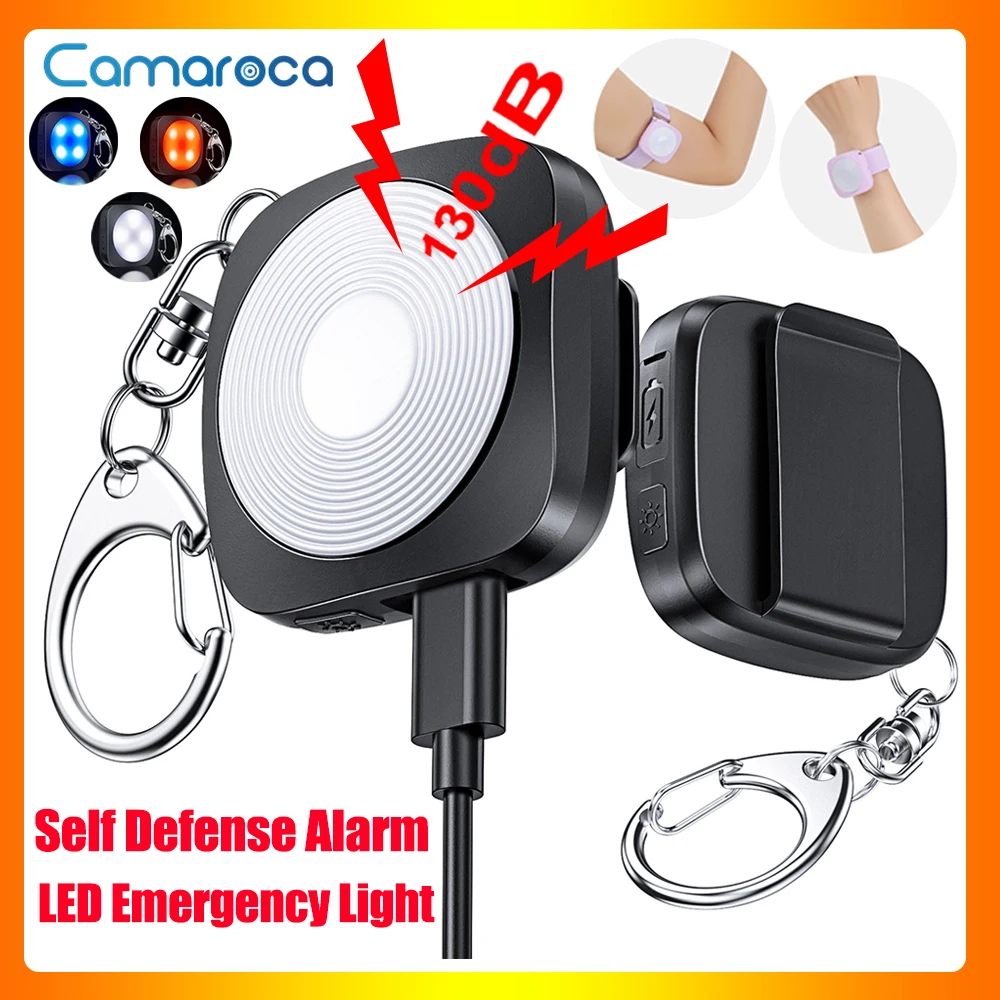 Camaroca Personal Safety Alarm LED Emergency Light Type-C Charging Self Defense Alarm With Key Chain  Miss Cubie Press Tap Alarm