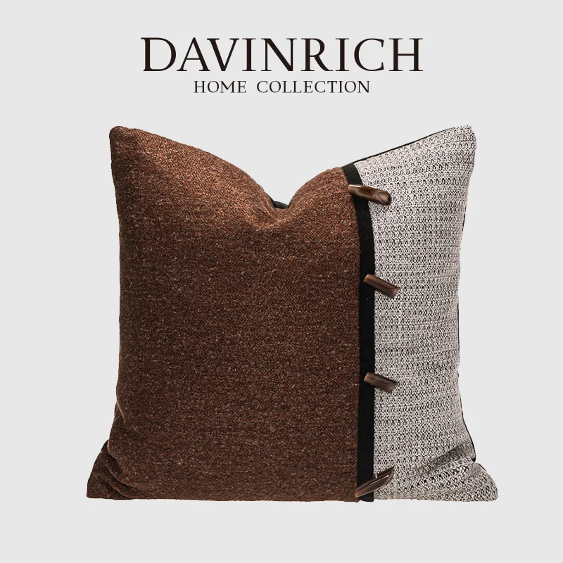 DAVINRICH Modern Rustic Personality Applique Throw Pillow Case Warm Homey Charm Accent Cushion Cover With Decorative Buttons
