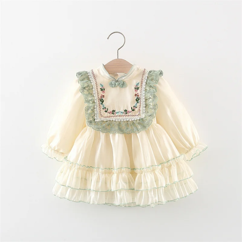 Autumn Winter Baby Girl Court Dresses Long Sleeve Children's Clothes Lace European And American Style Kids Costume 0 To 3 Years