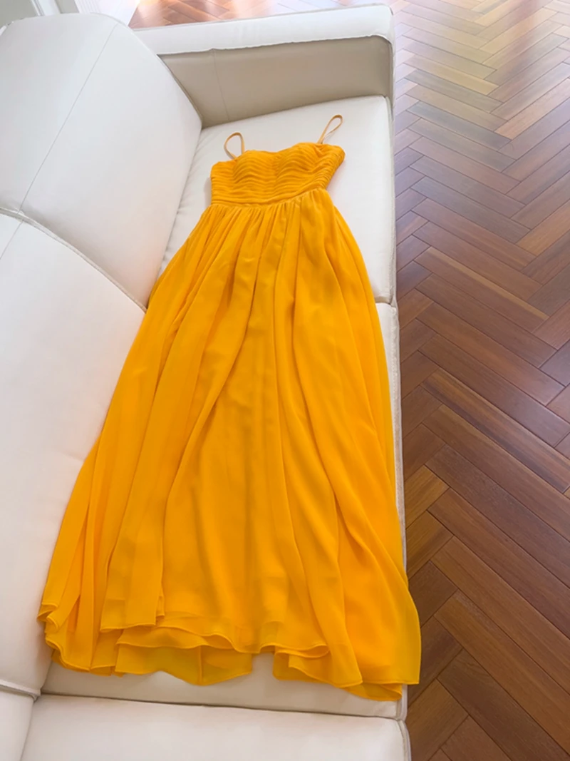 Amarillo ámbar Emed ter Dr Vaion Sle Falda acampanada de cintura alta Svel largo Fecha de boda Faionable Cany Pa...