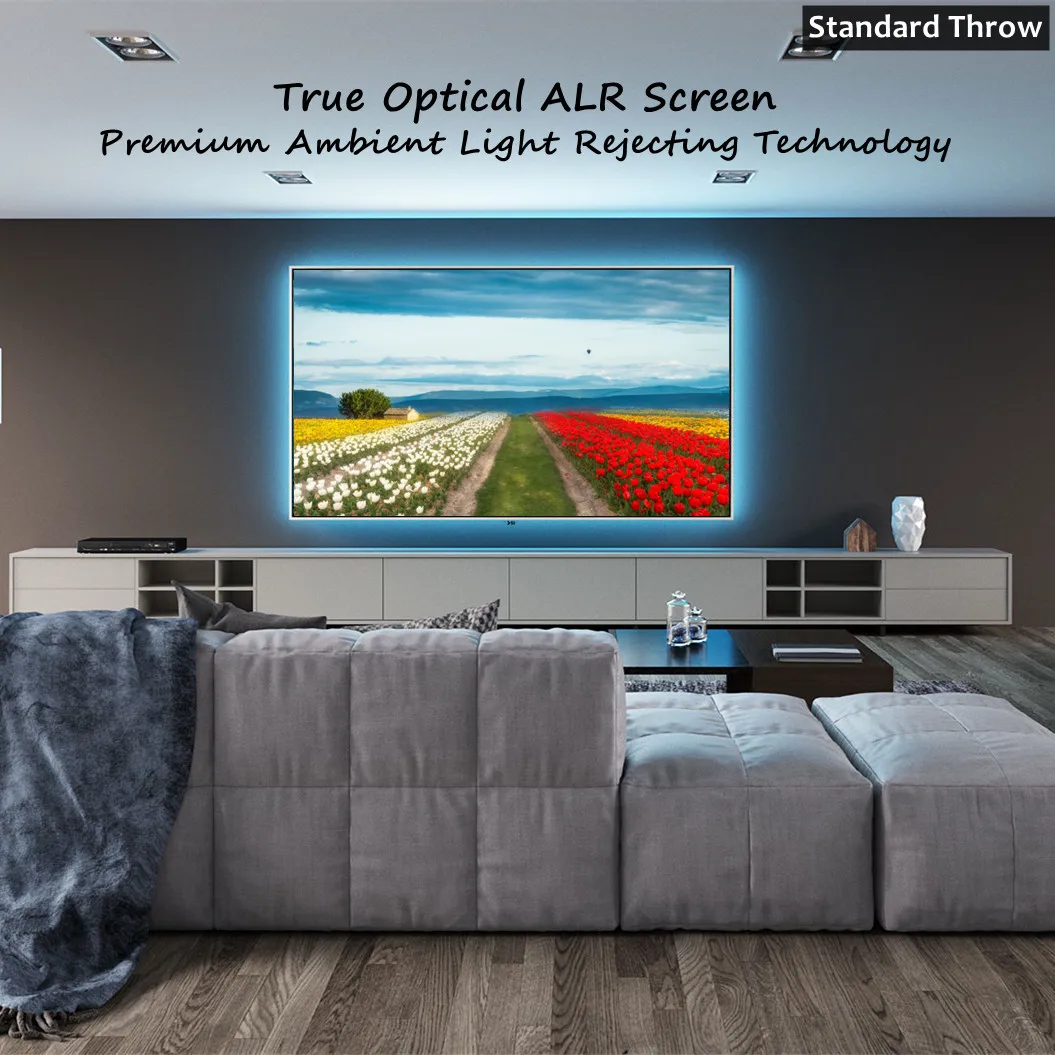 PS5ALR 16:9 Black Crytal Diamond Ambient Light Rejecting Projection Screen with Ultra Thin Frame for 4K Home Cinema