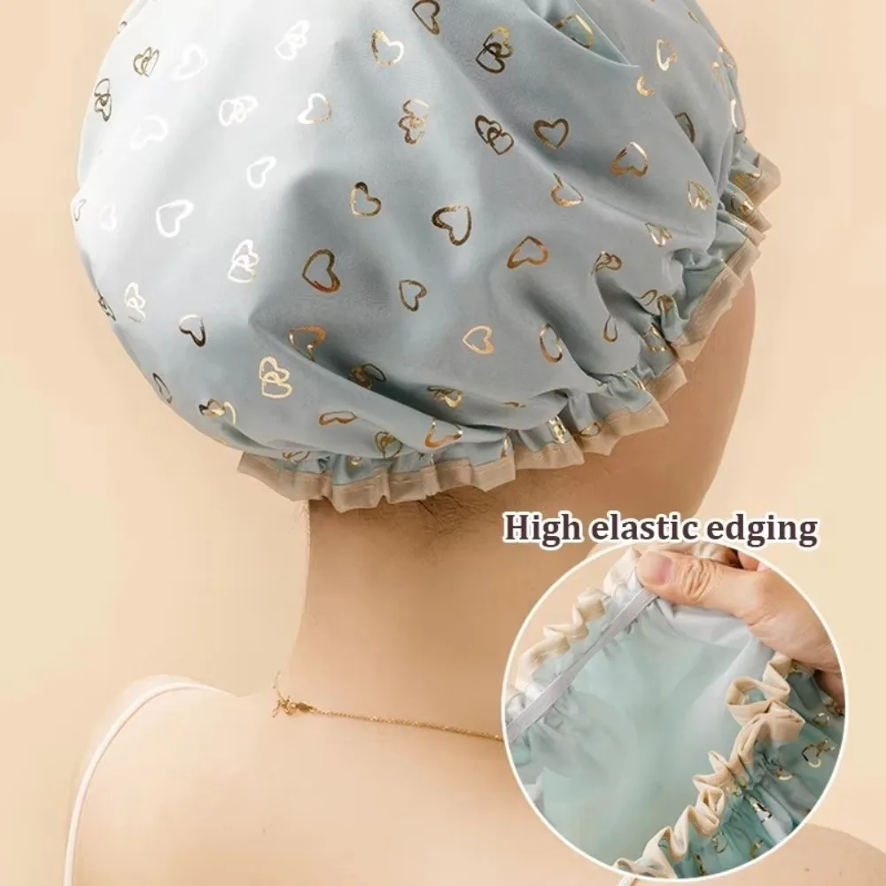 

Fashion Waterproof Shower Cap Elastic Adjustable Shower Hair Cover Double Layer Reusable Bathing Hat