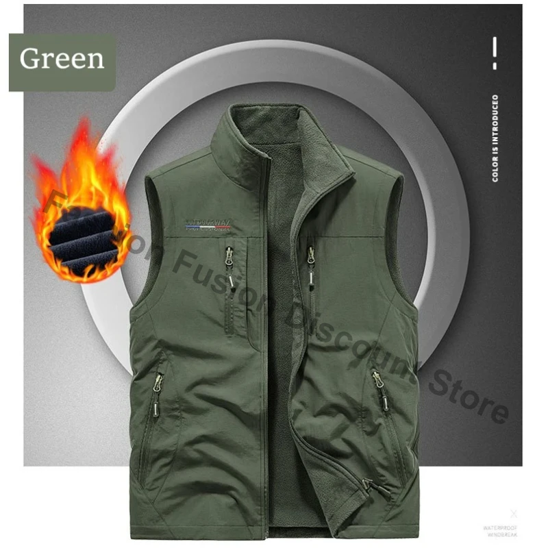 

Winter Men's Multi-pocket Vests Casual Outdoor Fleece Fishing Vest for Men Warm Photographic Tooling Sleeveless Jackets Clothing