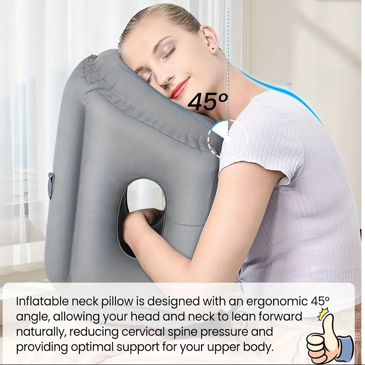 Inflatable Travel Pillow, Inflatable Neck Air Pillow for Sleeping, Support Head, Chin, Neck and Lumbar, Avoid Neck and Shoulder 