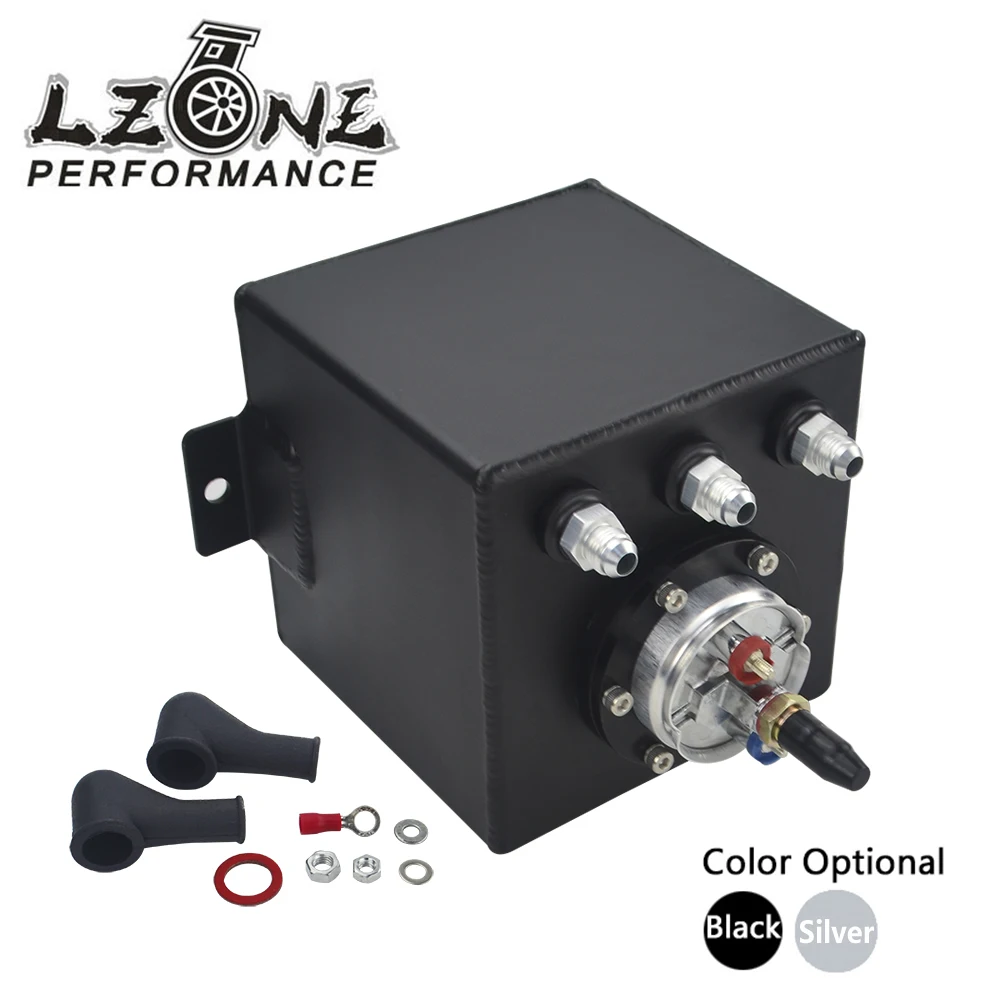 LZONE - 2L BLACK BILLET ALUMINUM FUEL SURGE TANK / SURGE TANK + HIGH QUALITY EXTERNAL 044 FUEL PUMP JR-TK8344