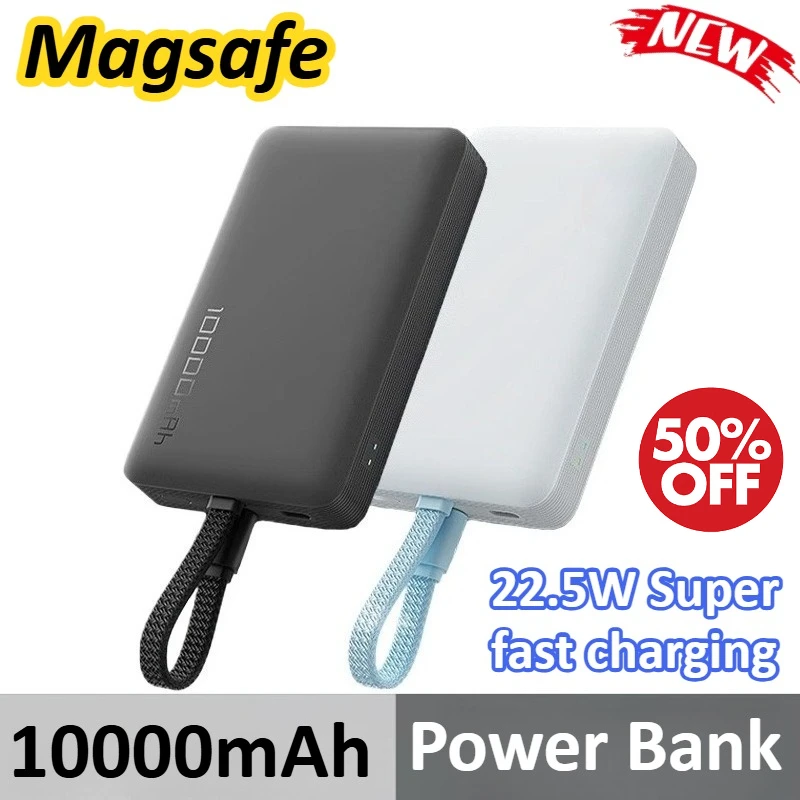

Magnetic Power Bank 10000mAh Built-in Cable 22.5W Super Fast Charging for IPhone 12-17 Series for Samsung for Xiaomi for Huawei