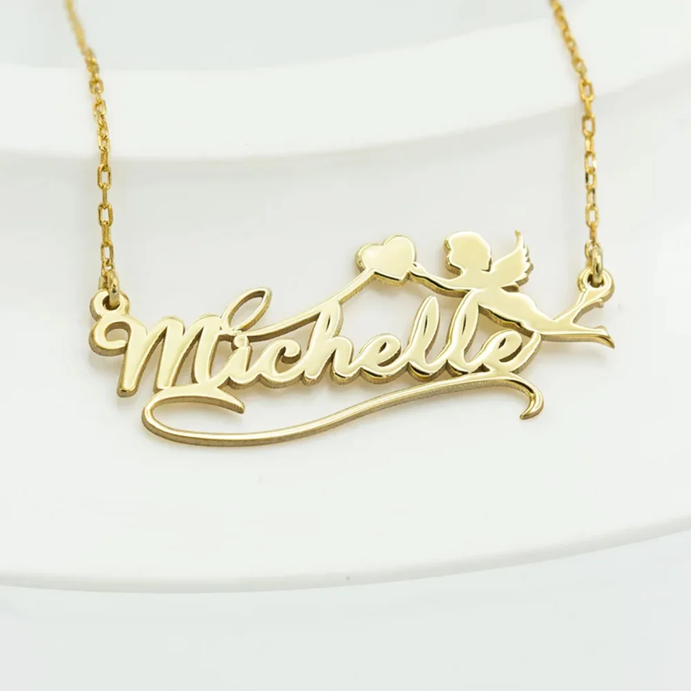 Personalized Angel Necklace Customized Name Wings Love Stainless Steel Necklace Gold Jewelry For Women Mother's Day Gift