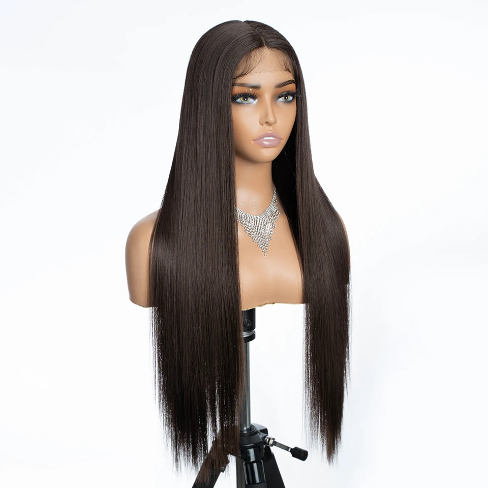 Synthetic Lace Front Wig For Black Women 30 inches Long Straight Middle Part Wig High Temperature Ombre Brown Cosplay Wigs