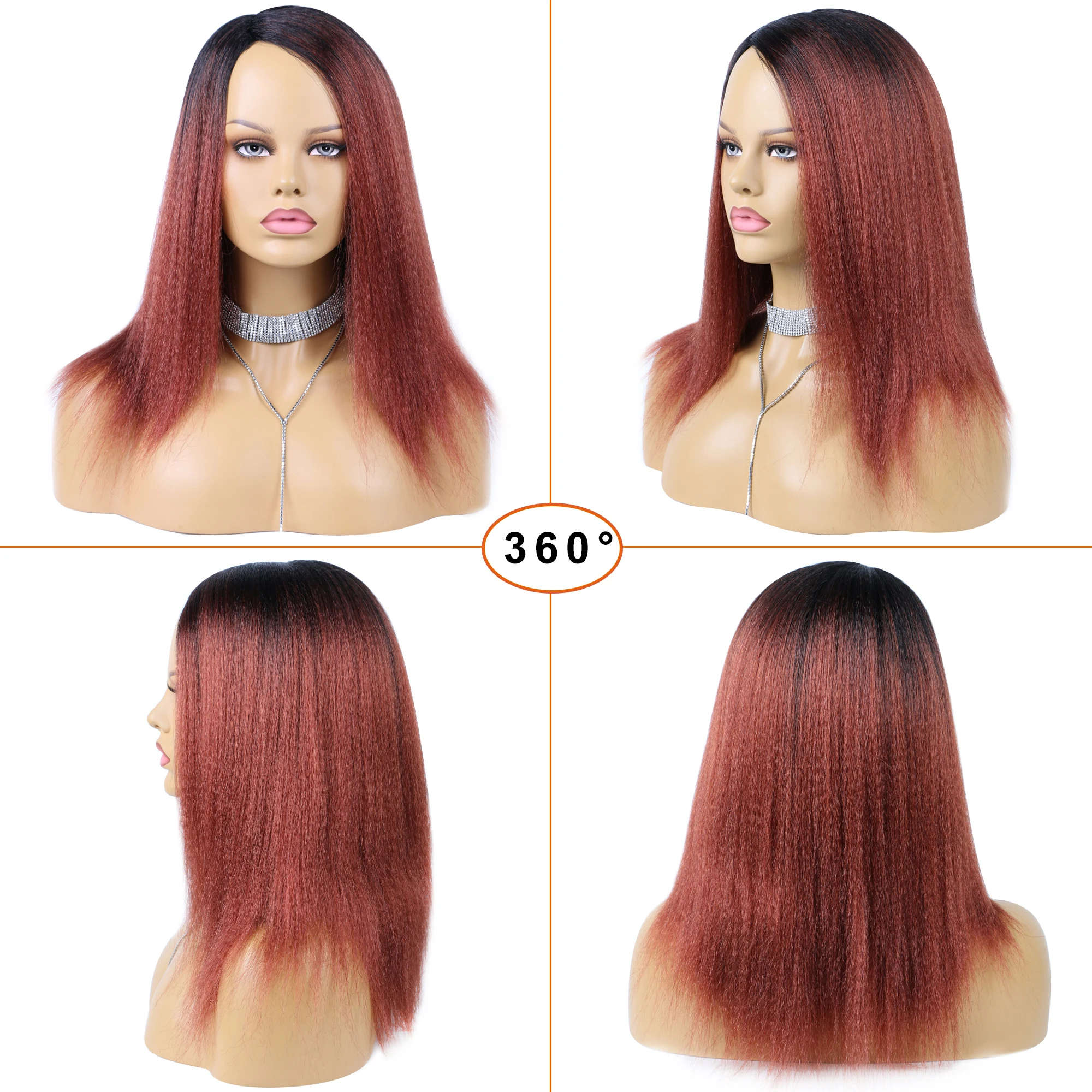 Synthetic Yaki Straight Wig Natural Soft Afro Kinky Straight Wigs Fluffy Wig For Women Black Ombre Dirty Orange