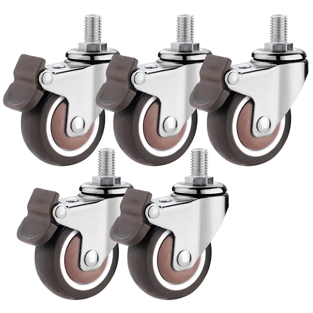 4PCS New 1.5" / 2" Wheel Threaded Stem Swivel Casters No Noise Brakes Furniture Castor M8 M10 Rubber Castor for Baby Bed
