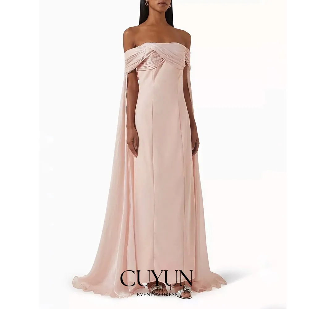 CUYUN-vestidos de noche con mangas tipo capa y cuello barco, vestido de fiesta elegante de línea A saudita para mujer, vestido de graduación personalizado para ocasiones especiales