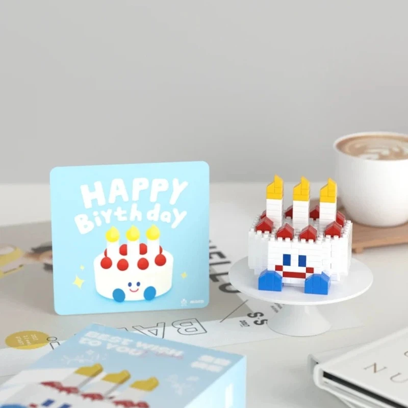 Birthday Cake Building Blocks Micro Particle Building Blocks Cute Decor Toy Set with Greeting Card and Gift Box Birthday Gifts