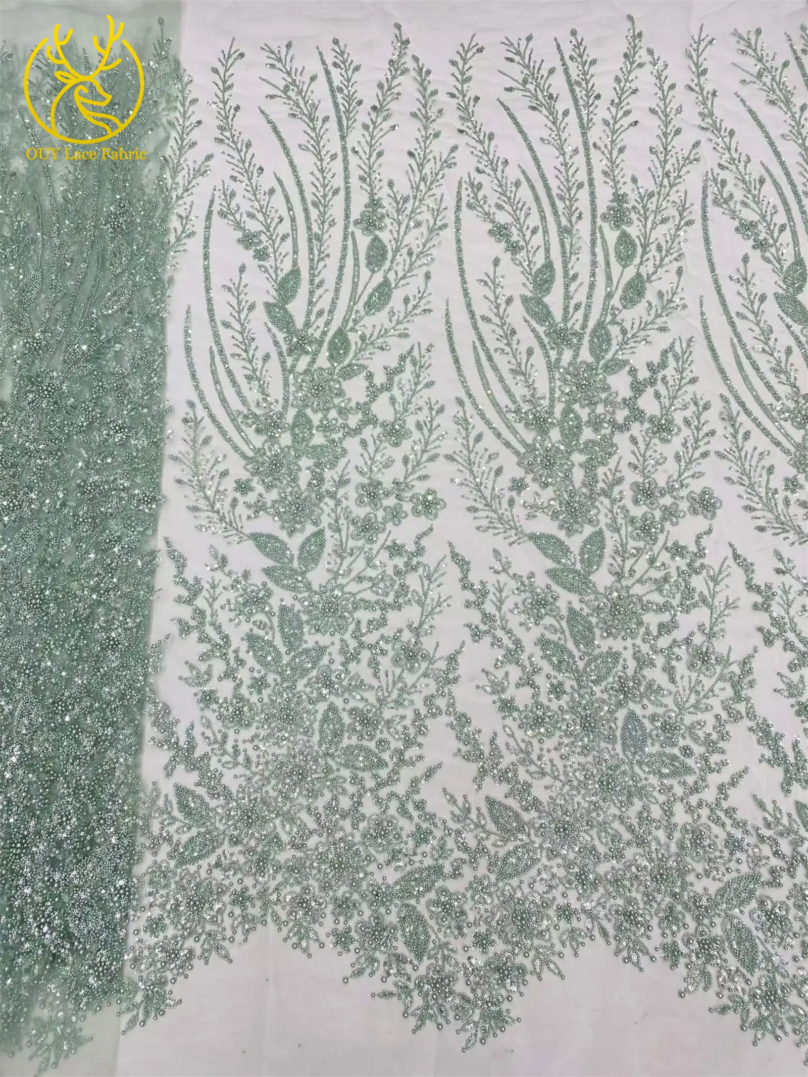 Afrikanischer handgefertigter bestickter Pailletten-Spitzenstoff, blauer französischer Tüll-Mesh-Spitzenstoff, nigerianischer Bankettkleiderstoff – Detail 7