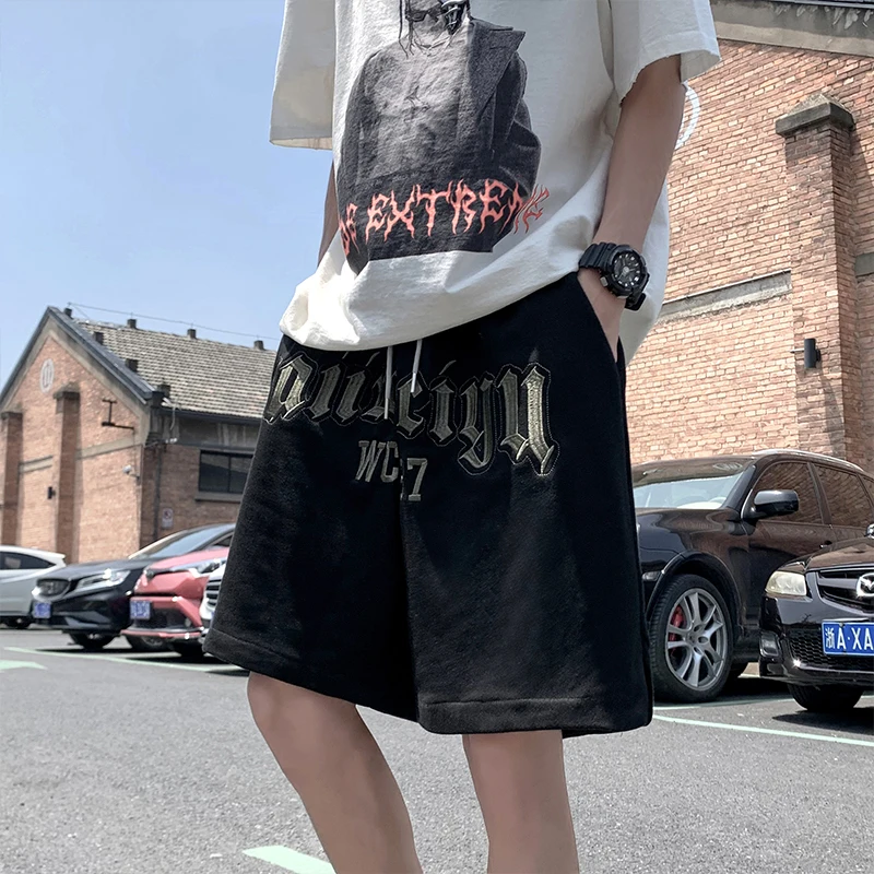 City Boy ricamo lettere pantaloncini uomo bello coulisse giapponese High Street Punk Hip Hop Fitness pantaloni corti Oversize sciolto