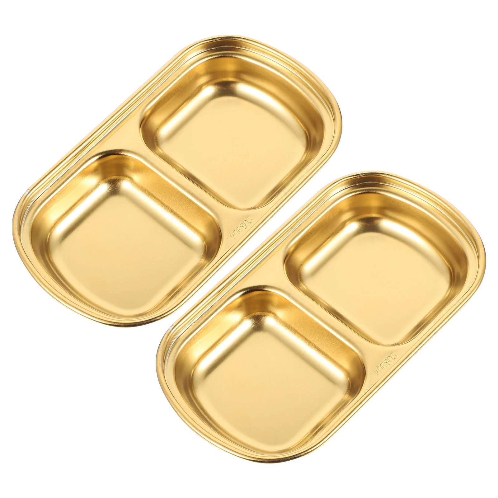 2 Pcs 304 Stainless Steel Gold Plated Seasoning Dishes Double Grid Sauce Dippers for Sauces Chili Powder Tomato Salt Mustard