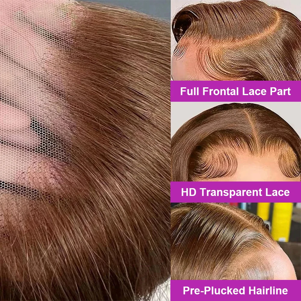 Bob Glueless Perücke Glatt Kurz #4 Schokobraun 13x4 HD Lace Front 100% Echthaar 250% Dichte Ready to Wear Versand aus FR Lager für Schwarze Frauen – Detail 2
