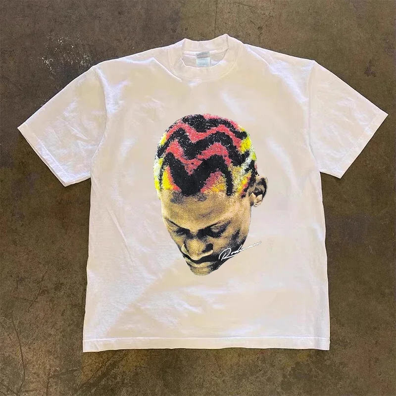Dennis Rodman Retro Portrait Graphic T-Shirt Men Casual Cotton Basketball Star Short Sleeve Tee Harajuku graphic t shirts