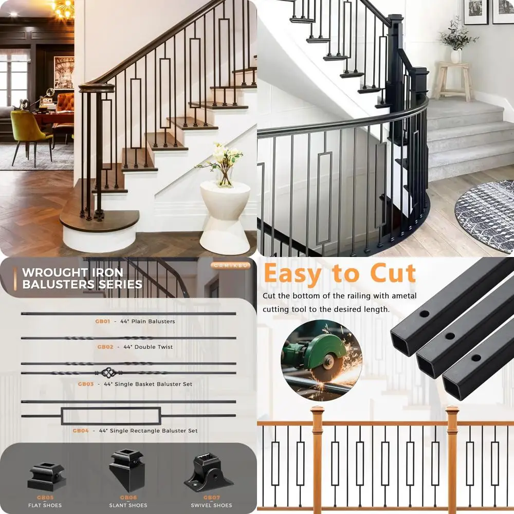 

Полые квадратные кованые балясины из черного сатинированного железа, 44 шт., 1/2-дюймовый гладкий прут с одинарными металлическими балясиными RecMetal