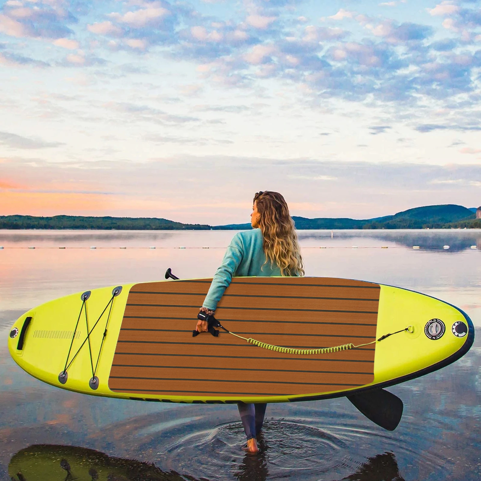 

90x240cm EVA Foam RV Non-Slip Floor Mat Self-Adhesive Teak Look Retro Flooring Pad 6mm Thick Waterproof Sound Insulation DIY Cuttable for Camper Van Boat Yacht Trailer Home Garage
