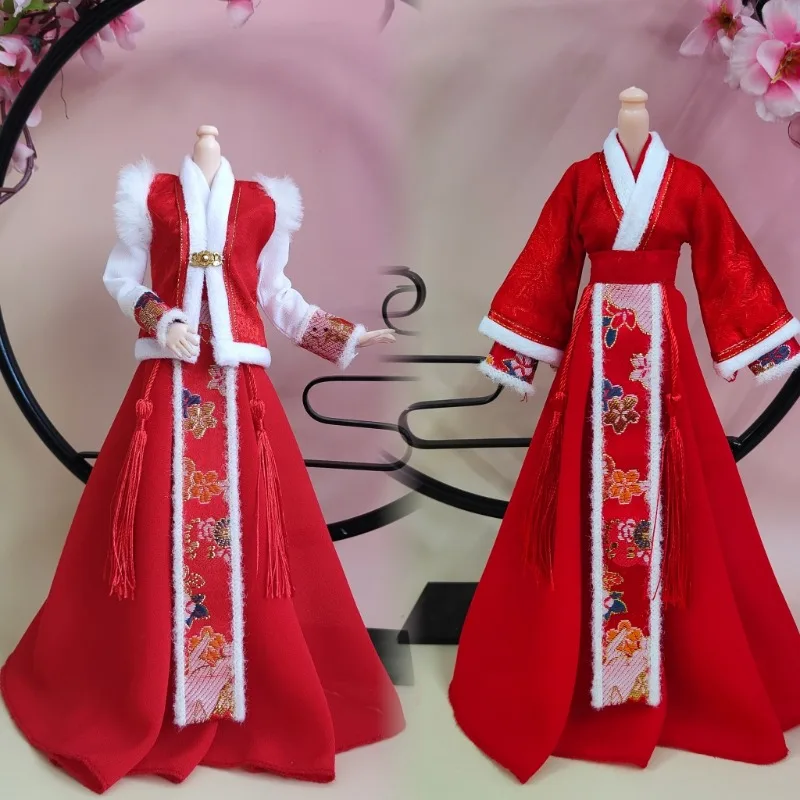

1/6 Scale Female Soldier Red New Year's Style Ancient Windbreaker Clothes Model for 12'' Action Figures Body Doll Decor Gift