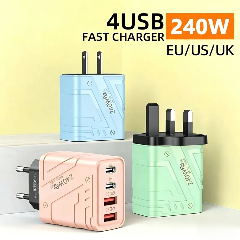 240W Mech Wind Charger Dual USB+dual PD Fast Charging Power Adapter Phone 5V2A Multi Interface Phone Charger For Iphone Samsung