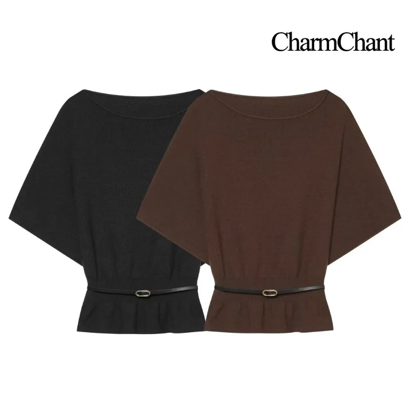 CHARMCHANT Women's Batwing Sleeve Knit Top Boat Neck Slim Waist Pullover Sweater Office Daily Autumn 2026