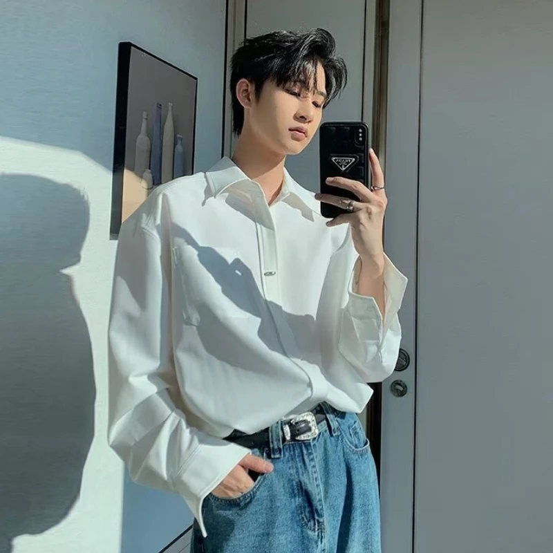 

Japanese Vintage Vertical Solid Color Long Sleeve Shirt Men's Autumn Spirng Streetwear Couple Fashion Versatile Oversize Shirts