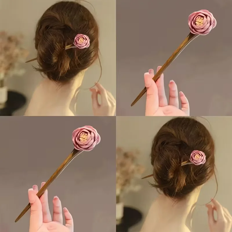 1pc Flower Hairpin, Wooden Hairpin. Accessory. Suitable for creating elegant and simple hairstyles.