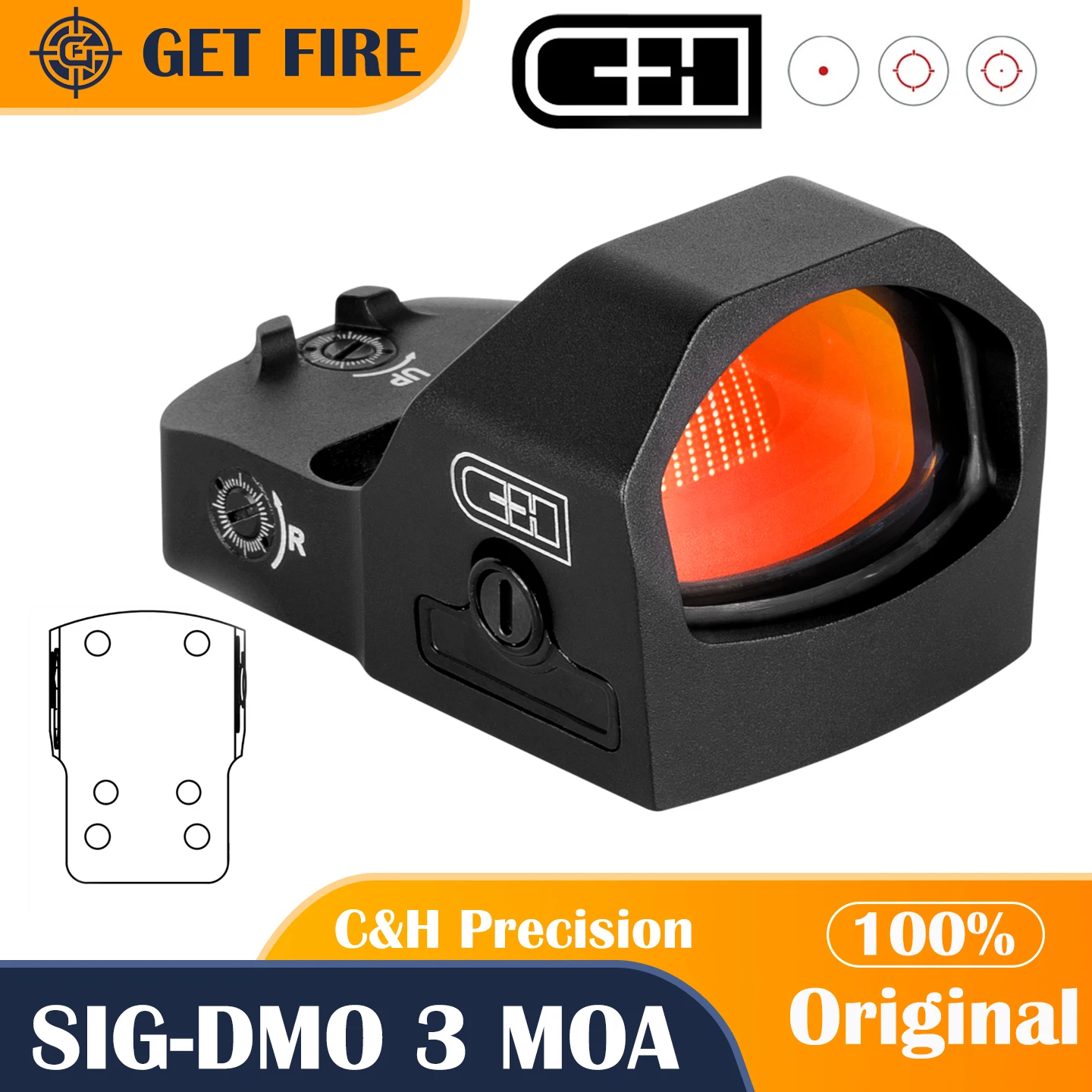 

100% Original C&H Precision SIG-DMO Red Dot Reflex Sight 3 MOA One Piece Aluminum Multi-Reticle for Pistol Hunting Real Weapons